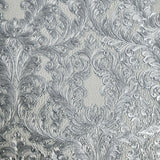 4505-03 Embossed Victorian mini damask gray silver metallic Wallpaper