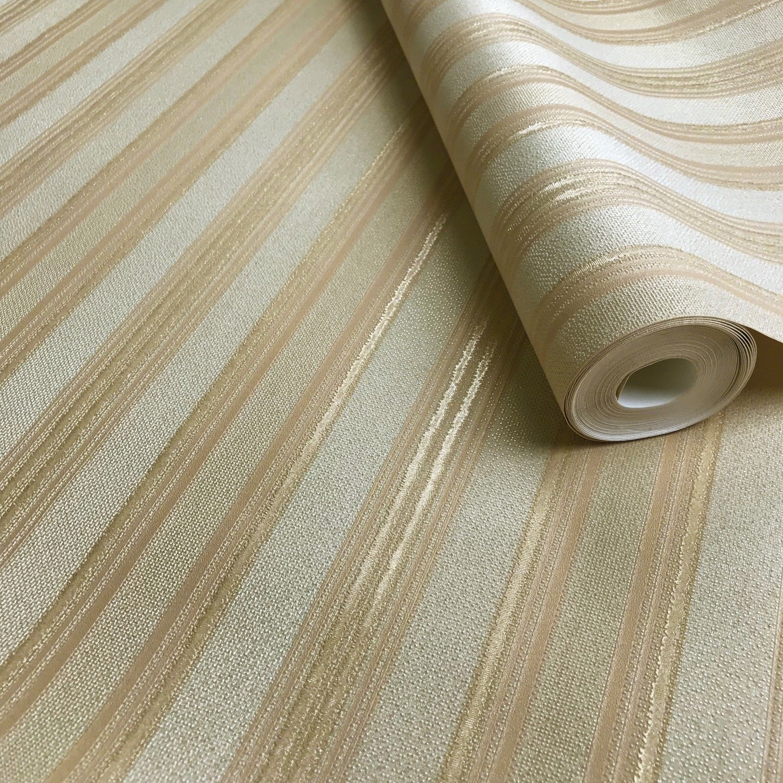 Brown Stripes bordered in Gold on a Cream Natural Background