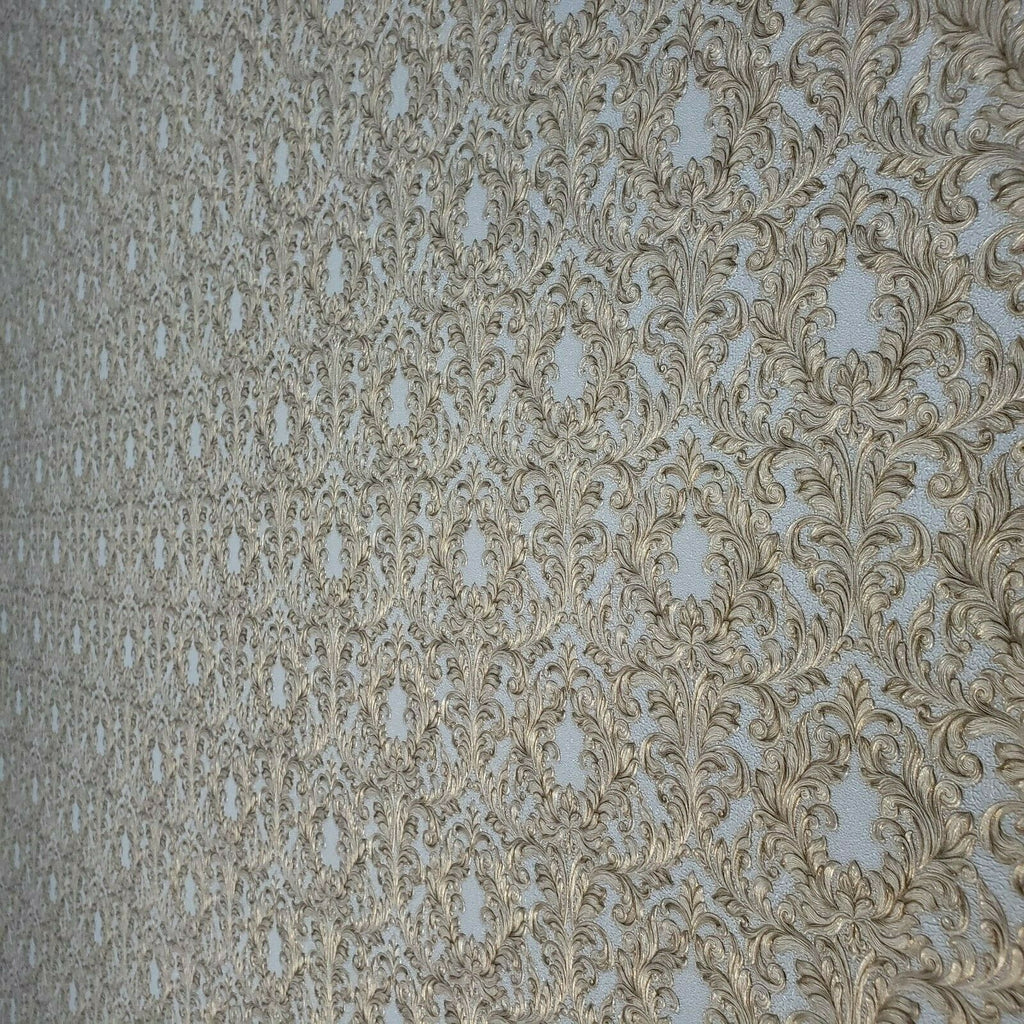 4505-02 Floral Victorian Vintage damask gray gold metallic Textured Wa ...