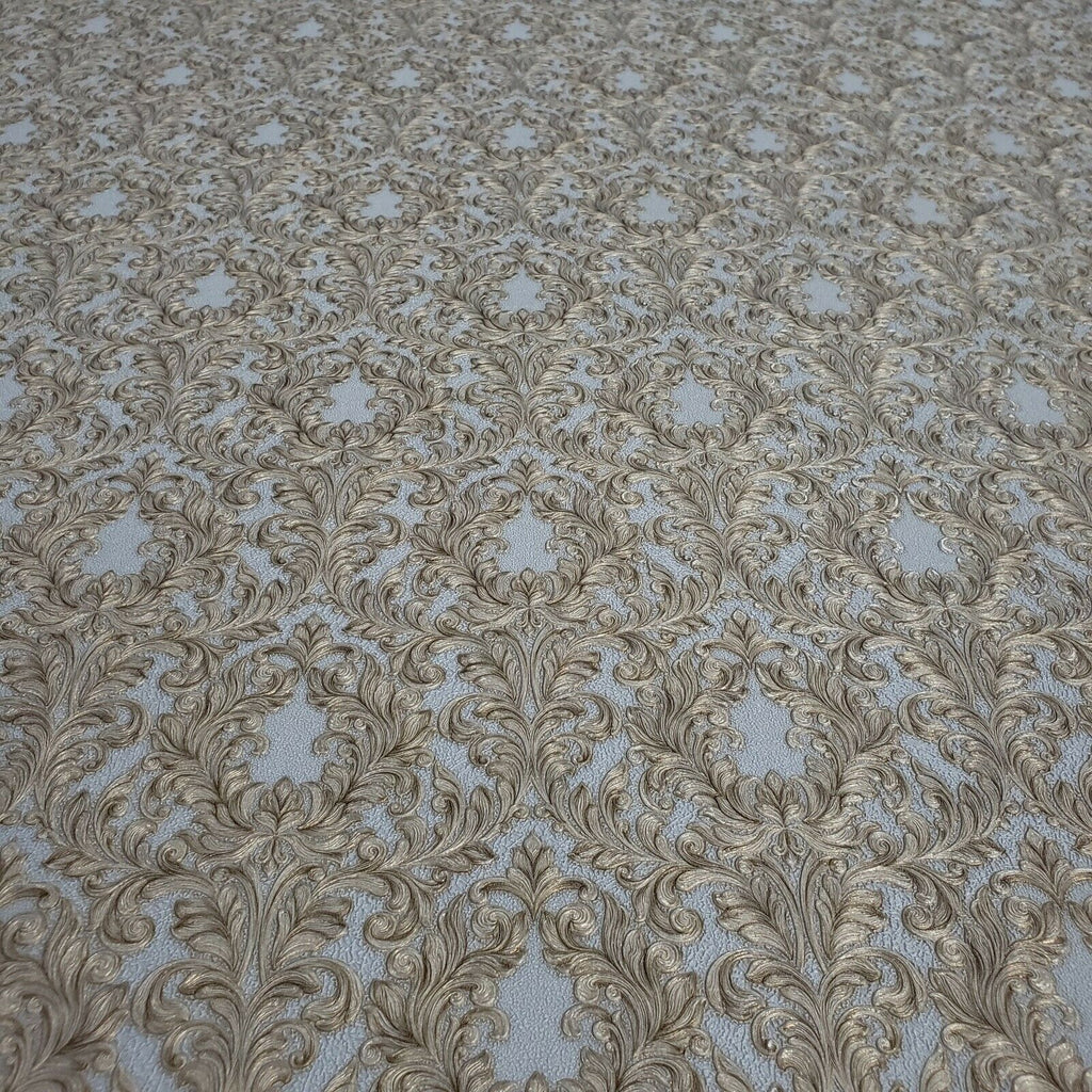 4505-02 Floral Victorian Vintage damask gray gold metallic Textured Wa ...