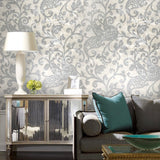 500013 Ivory Gray Silver Paisley Floral Damask Wallpaper