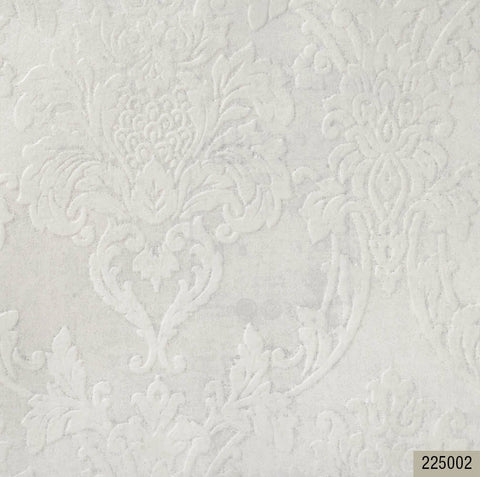 225002 White Pearl Metallic Flock Damask Wallpaper