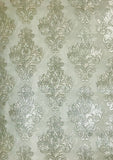 Vintage paper Wallpaper damask gray green metallic cream textured 