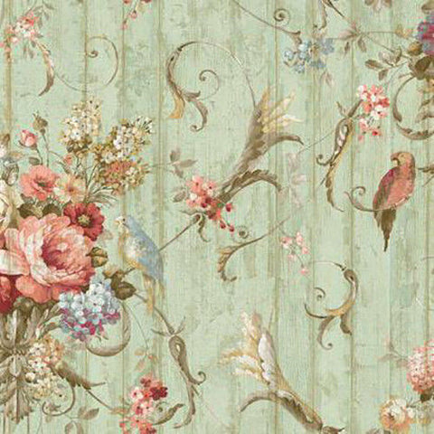 HA1326 Parrots Floral Bouquet Wallpaper