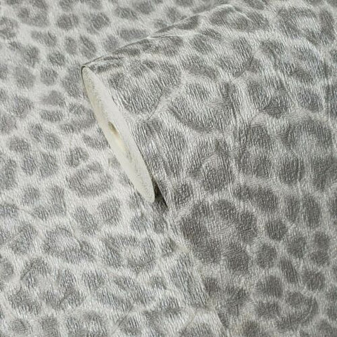 255051 Portofino gray white silver metallic textured leopard animal skin Wallpaper