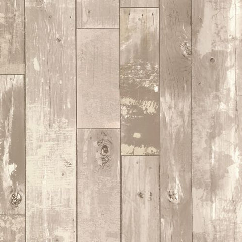 347-20132 Distressed Wood Planks Taupe Wallpaper