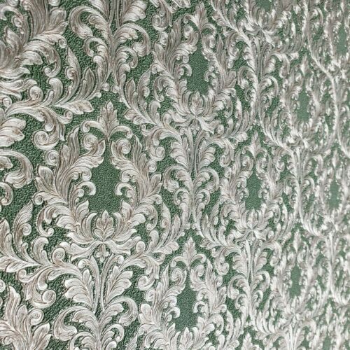 4505-04 Floral Victorian Vintage damask green brass metallic Textured ...