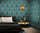 M5644 Murella blue beige taupe bronze gold Textured Damask faux fabric 3D Wallpaper