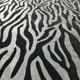 115016 Portofino black silver Metallic Textured Flocking velvet animal zebra Wallpaper - wallcoveringsmart