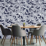 165004 Portofino gray silver navy blue Flocking Velvet flocked Textured floral Wallpaper