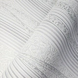 5631-10 Slavyanski textured white gray silver gold Victorian damask wave lines 3D Wallpaper