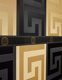 93522-4 Medusa Greek Key Black Gold Border - wallcoveringsmart