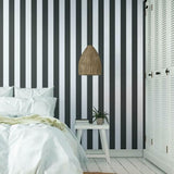 ST5691 York Awning Stripe Сlassic Black White Wallpaper