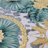 38703-4 Versace Green Olive Tropical Palm Leaf Gold White Wallpaper