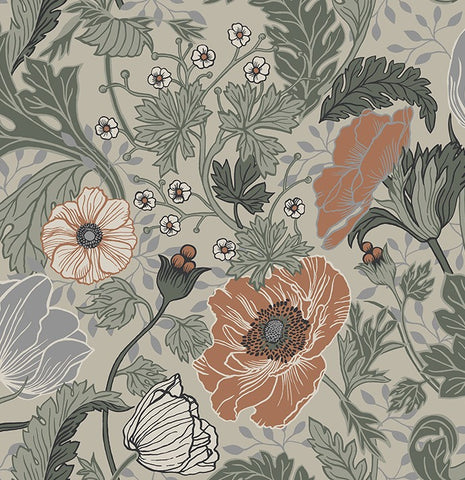 4080-33001 Anemone Grey Floral Botanical Wallpaper
